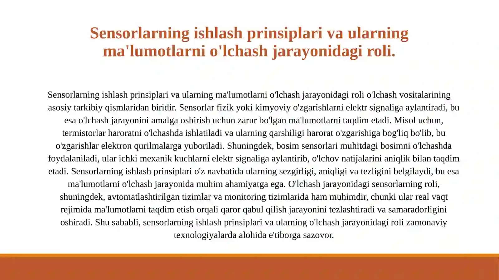 O'lchash vositalarida an'anaviy sensorlar va ularning ishlash prinsiplari tahlili. 3