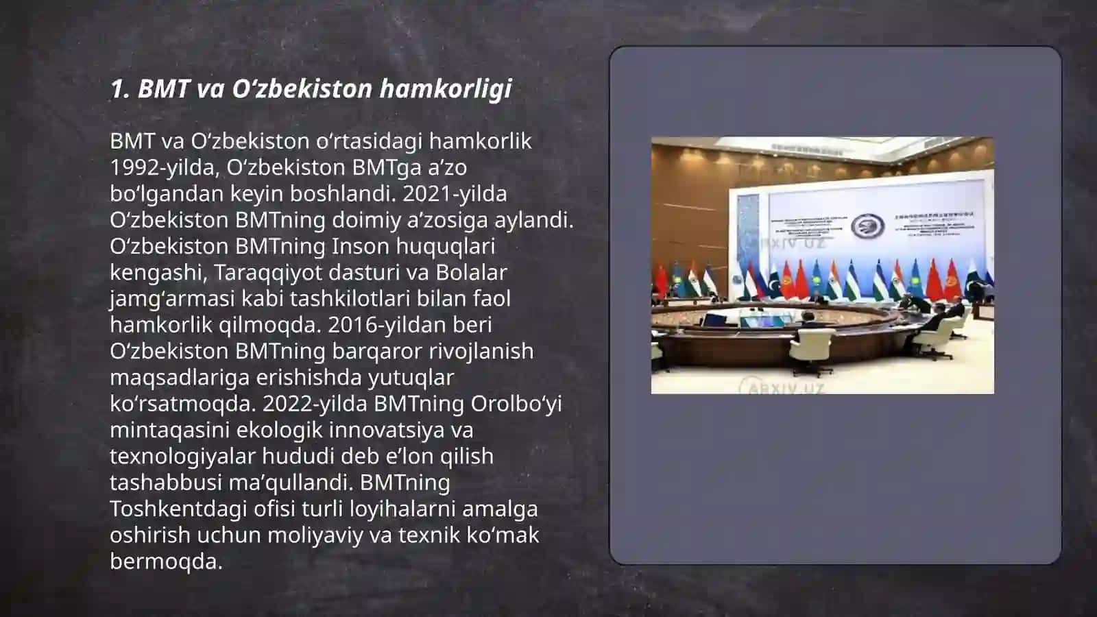 Oʻzbekistonnning xalqaro tashkilotlar bilan hamkorlik aloqalari 3