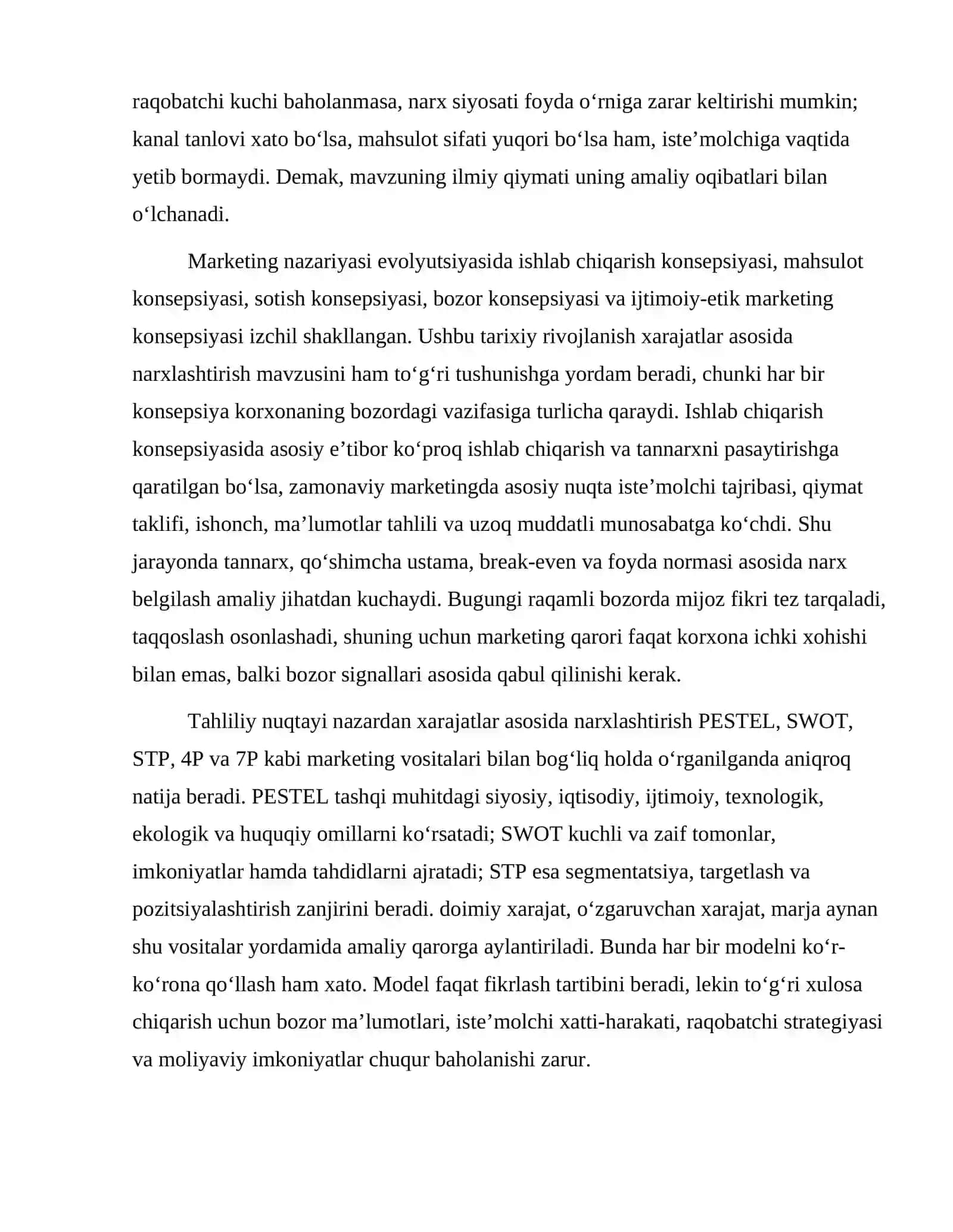 Xarajatlar asosida narxlashtirish 3