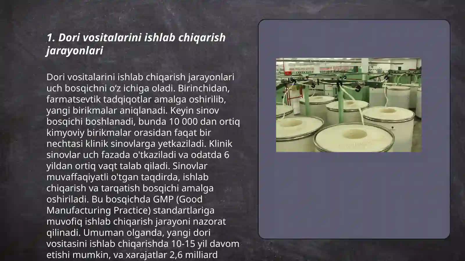 Dori vositalari,tibbiy buyumlar va farmasevtik tovarlarni ishlab chiqarish,qadoqlash va saqlash 3