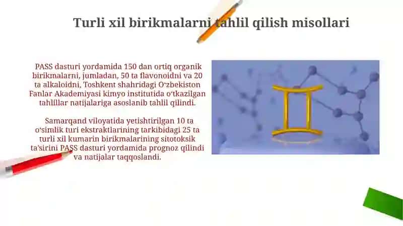 PASS dasturida birikmalarning biologik faolligini nazariy o'ranish 3