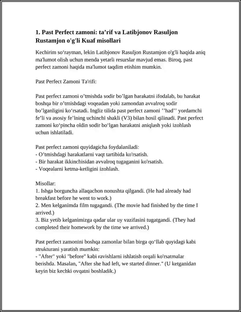 PAST PERFECT TENSE LATIBJONOV RASULJON RUSTAMJON OʻGʻLI KUAF 3