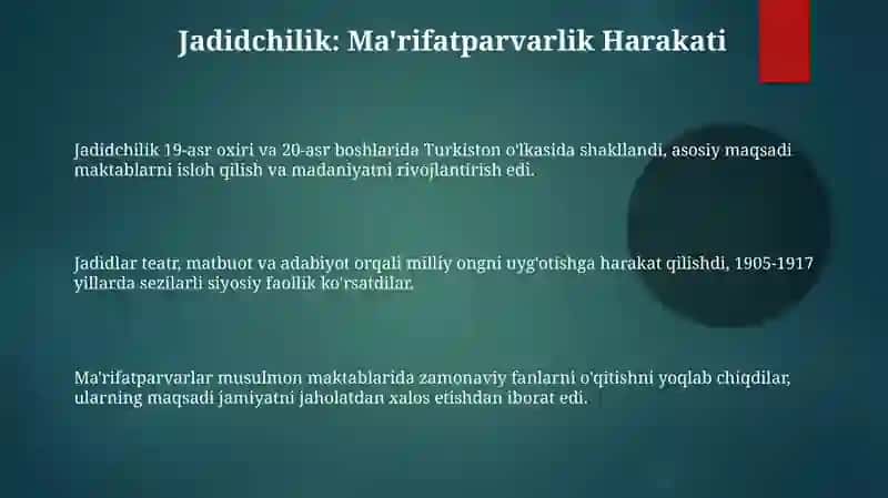 Jadidchilikning O'zbekiston ijtimoiy-siyosiy hayotiga ta'siri 3