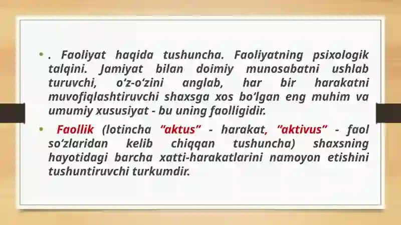 Faoliyat haqida tushuncha. Shaxs 3
