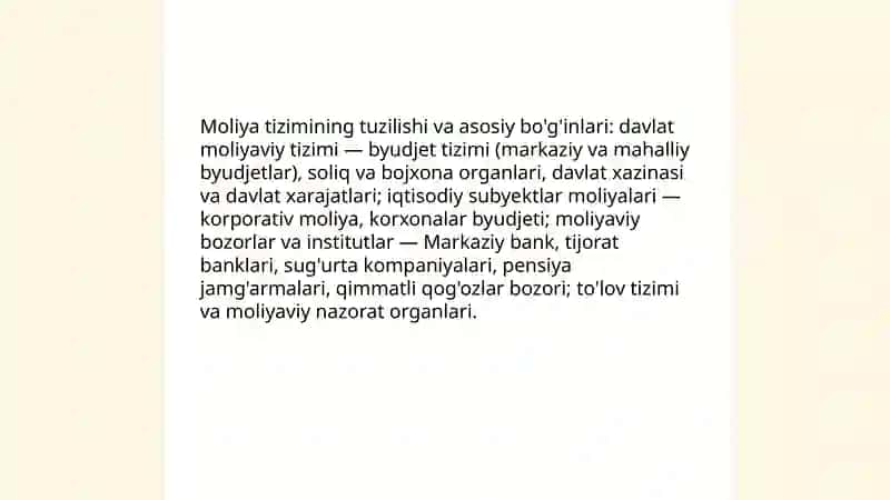 Moliya tizimining sohalari va bo'g'inlari 3