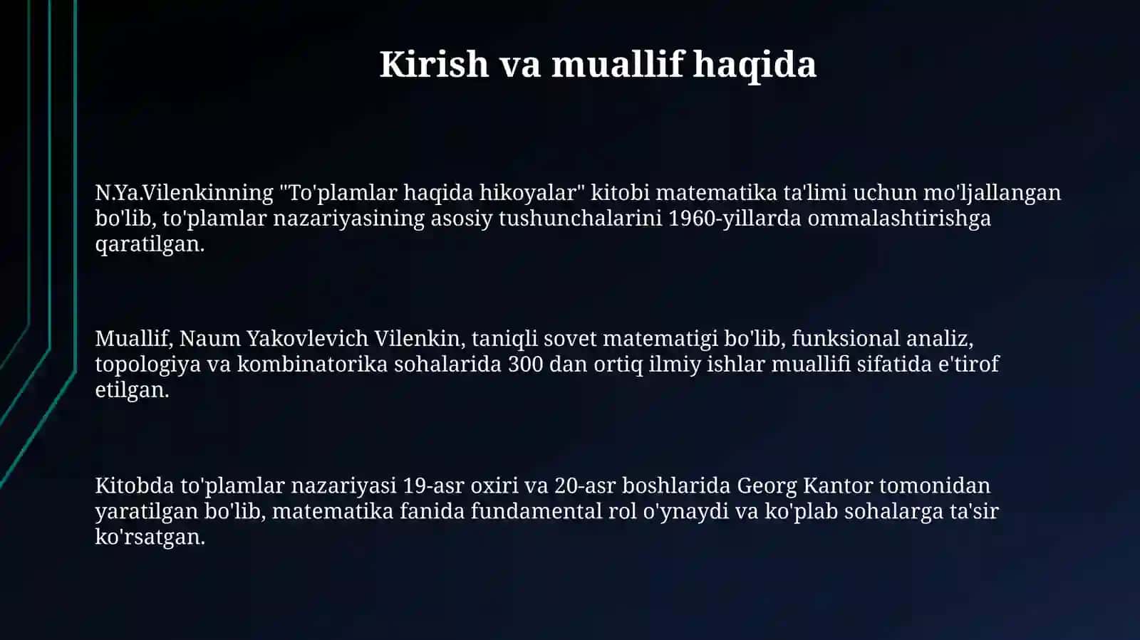 N.Ya. Valinkenning "Tôplamlar haqidagi hikoyalar" kitobini oʻrganish 3
