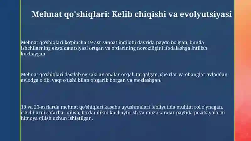 Mehnat qo'shiqlarining yaratilish tarixi va badiati 3