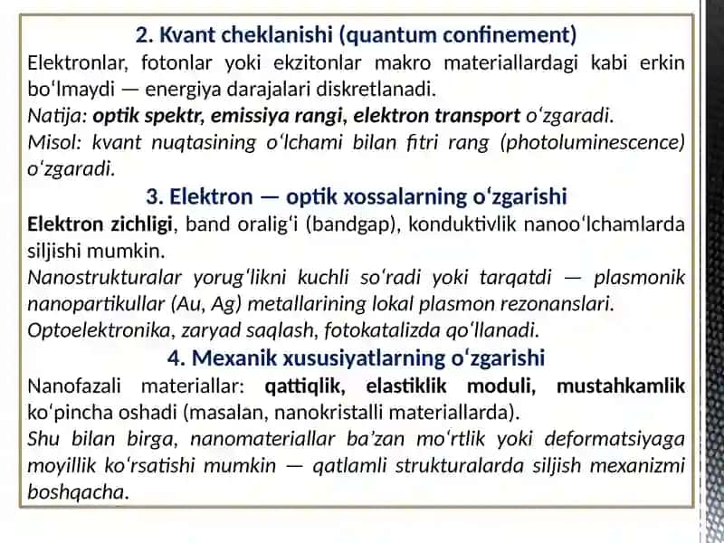 Nanostrukturalarning Asosiy Xususiyatlari 3