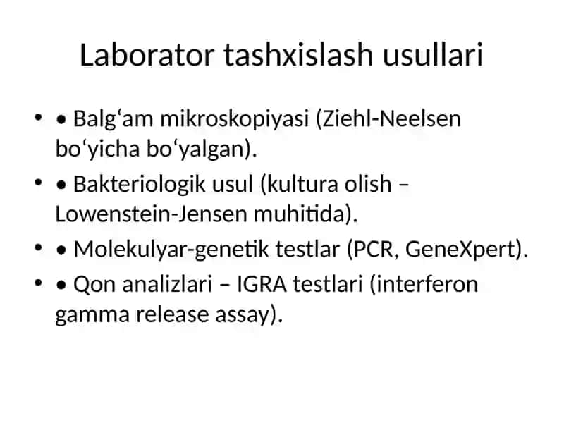 Tuberkulyozni tashxislash usullari 3