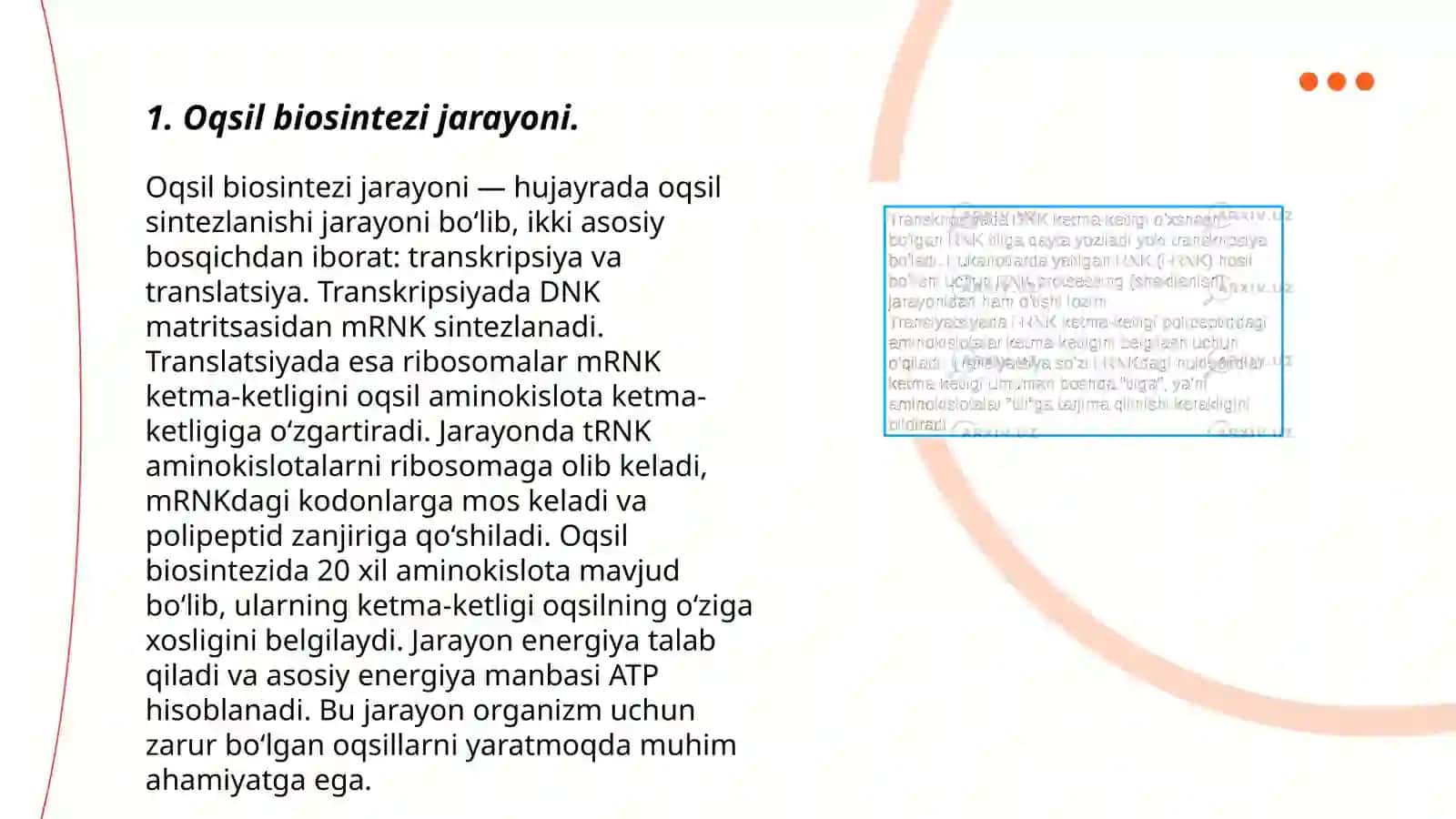 Oqsil biosintezi jarayoni 3