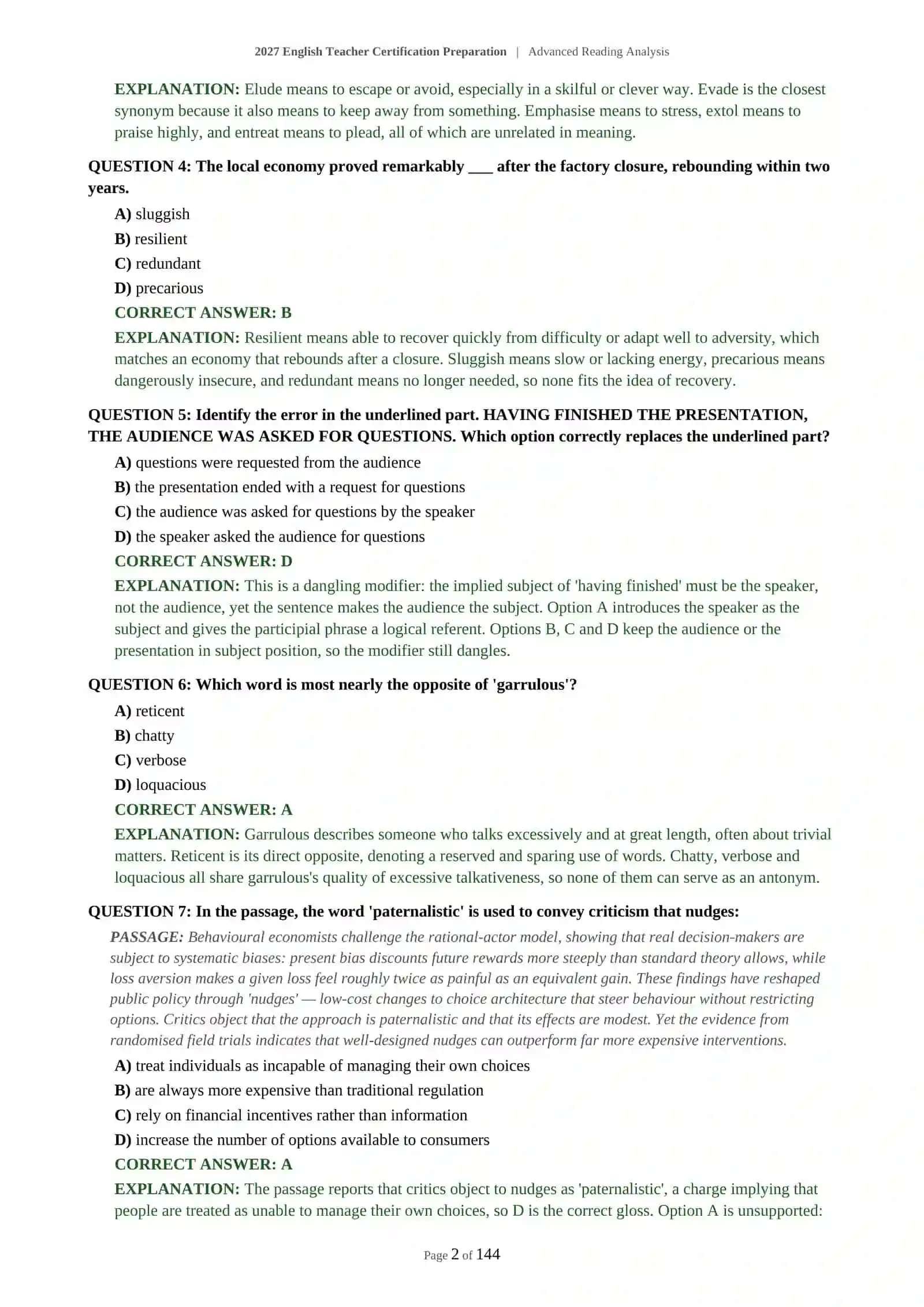 ENGLISH LANGUAGE TEACHER ASSESSMENT - ADVANCED READING ANALYSIS - 2027 CERTIFICATION PREPARATION 3