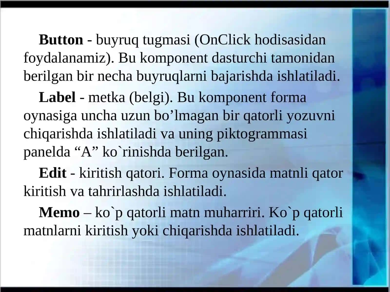 Delphidasturlash muhitida soddahisoblashishlarini bajarish 3