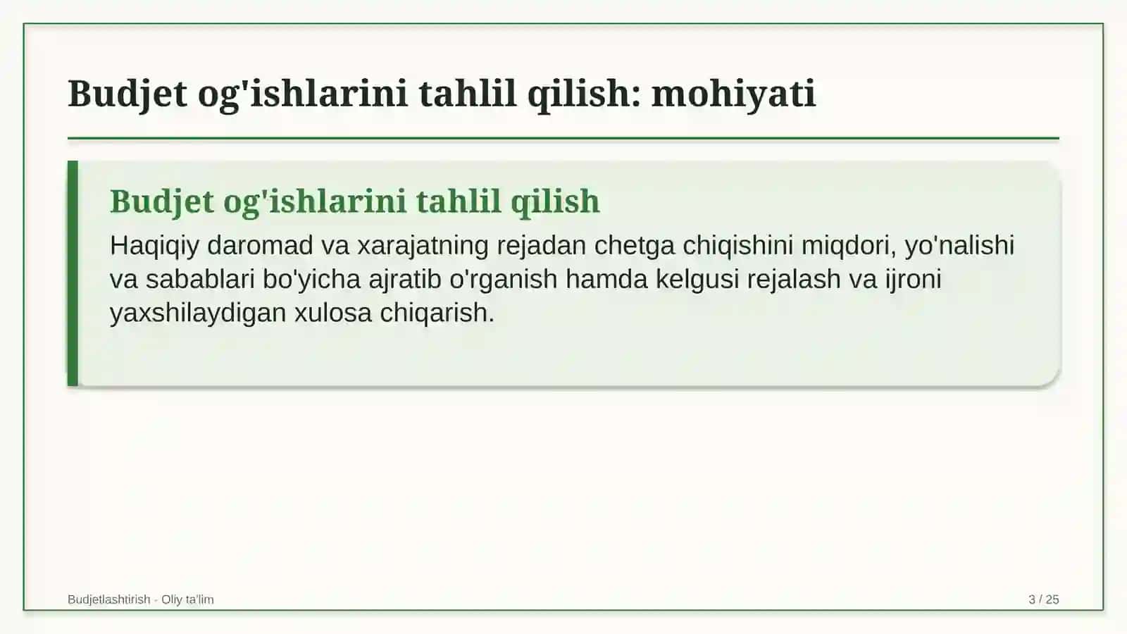Budjet og'ishlarini tahlil qilish: mohiyati 3