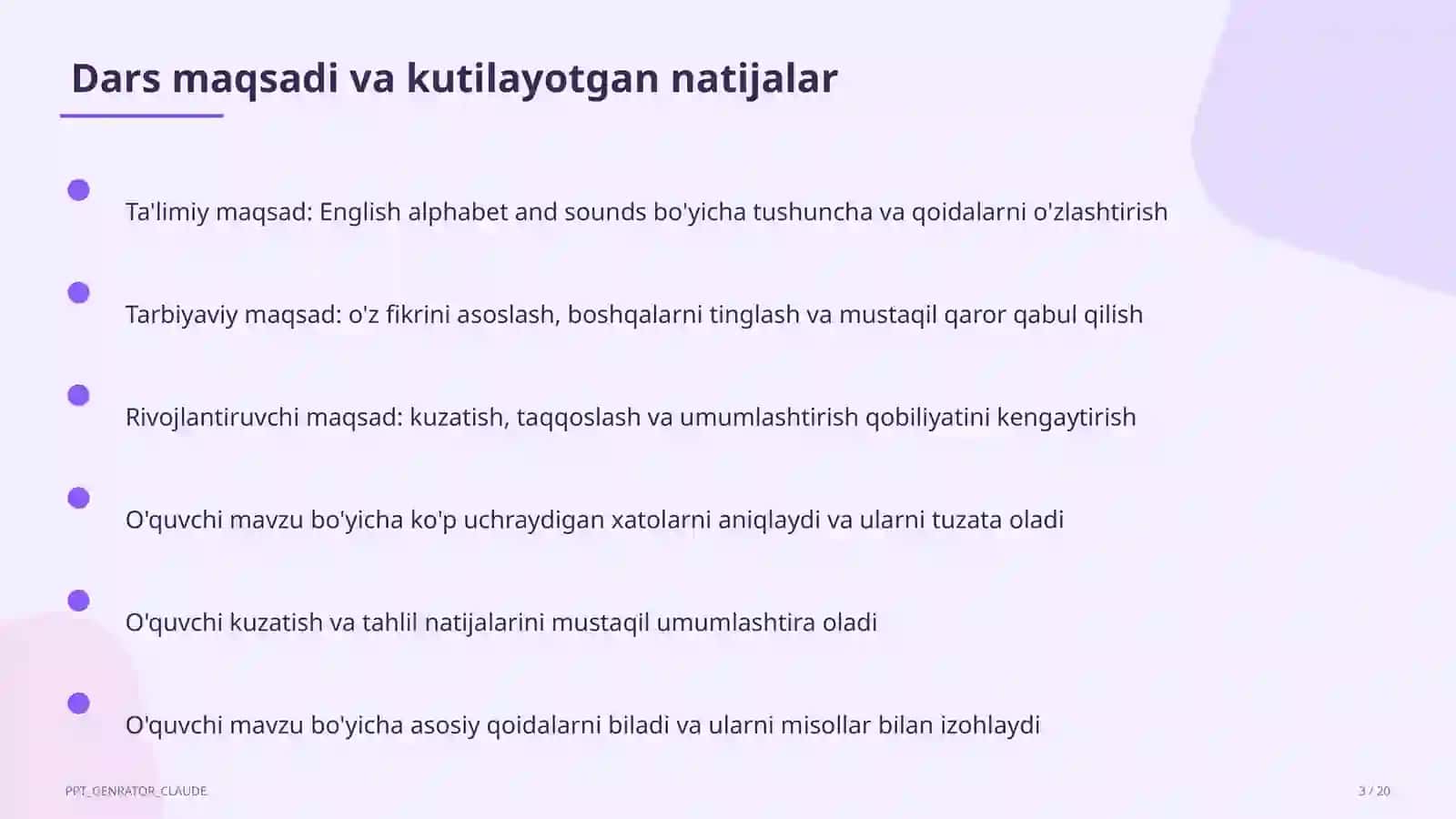 English alphabet and sounds (1-sinf) 3