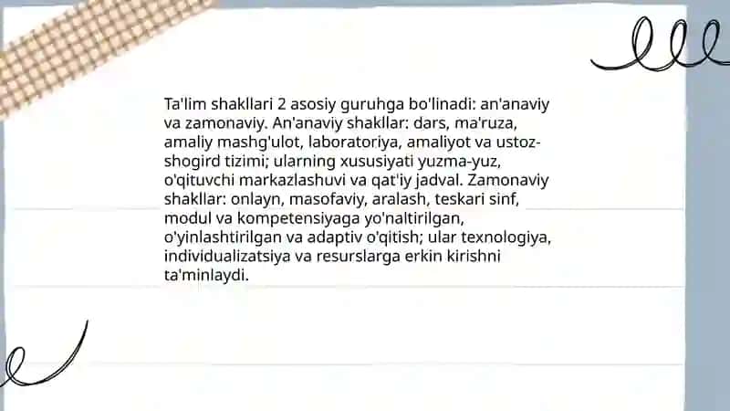 Ta'lim shakllari, metodlari va vositalari 3