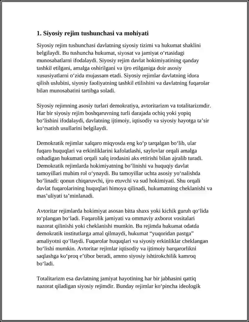 DAVLAT SHAKLINING ASOSIY ELEMENTLARIDAN BIRI SIFATIDA SIYOSIY REJIM 3