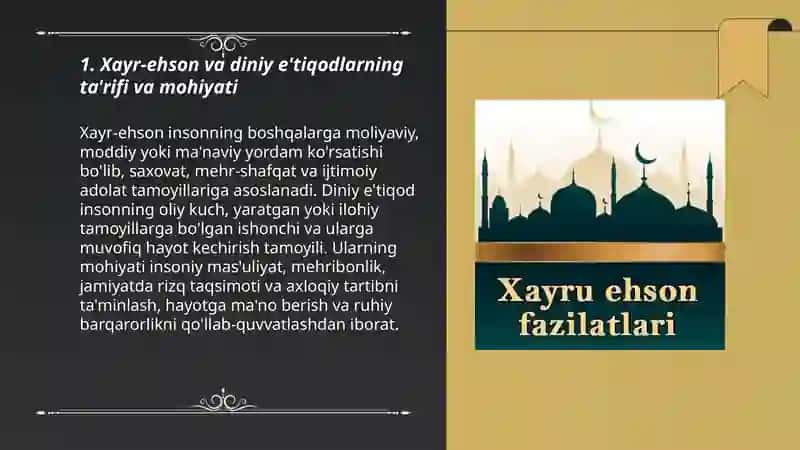 Xayr-ehson va diniy e'tiqodlari. 3