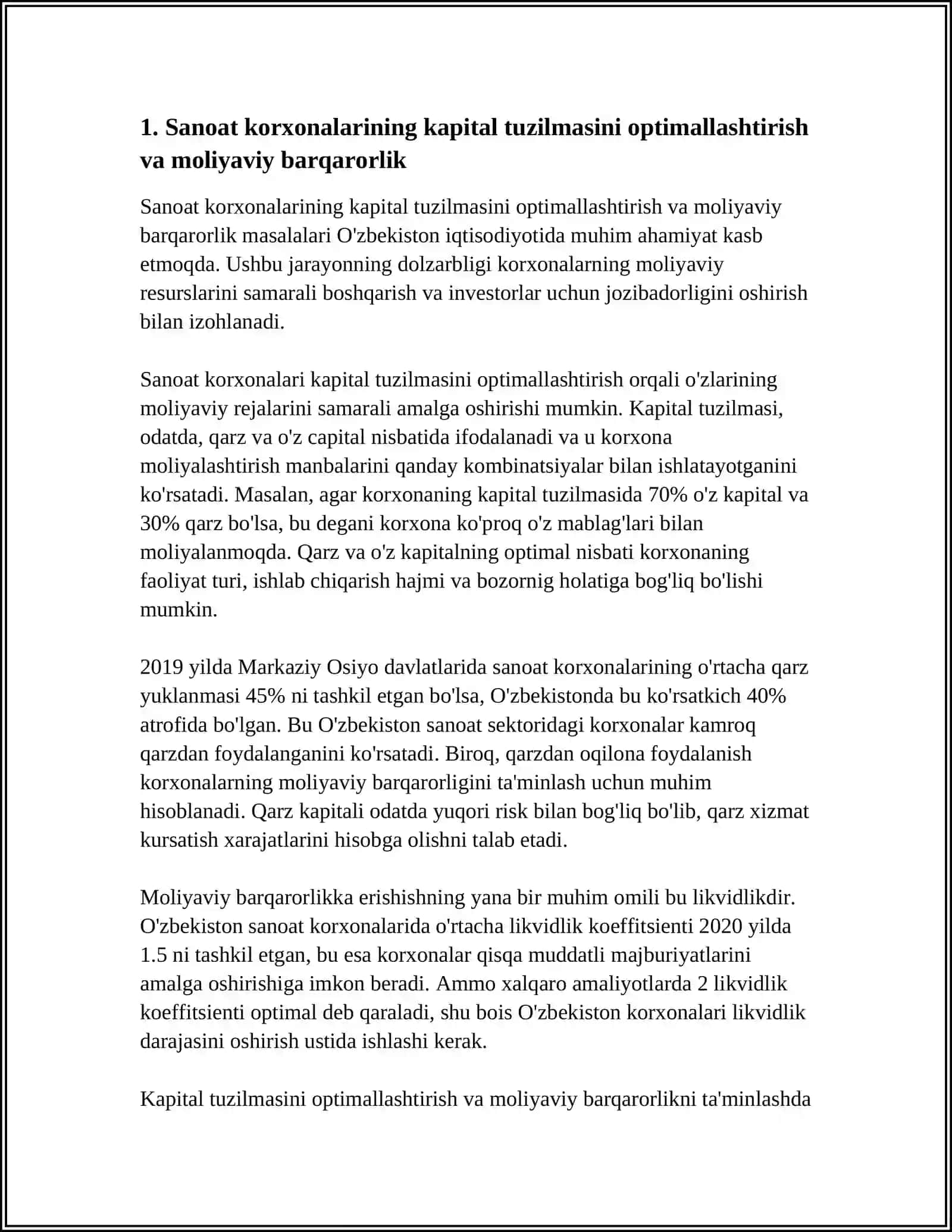 IQTISODIYOTNING RAQOBATBARDOSHLIGINI OSHIRISH SHAROITIDA SANOAT KORXONALARINING MOLIYAVIY BARQARORLIGINI TAʼMINLASH YOʻNALISHLARI 3