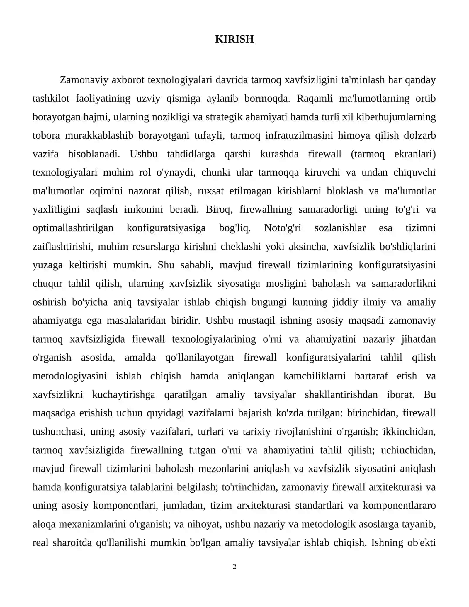 Firewall konfiguratsiyasini tahlil qilish va tavsiyalar ishlab chiqish. 3