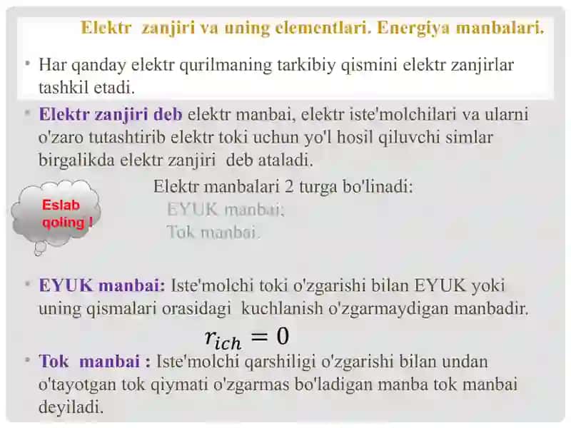 O'ZGARMAS TOK ZANJIRIDA KUCHLANISH VA TOK TAQSIMOTINI HISOBLASH 3