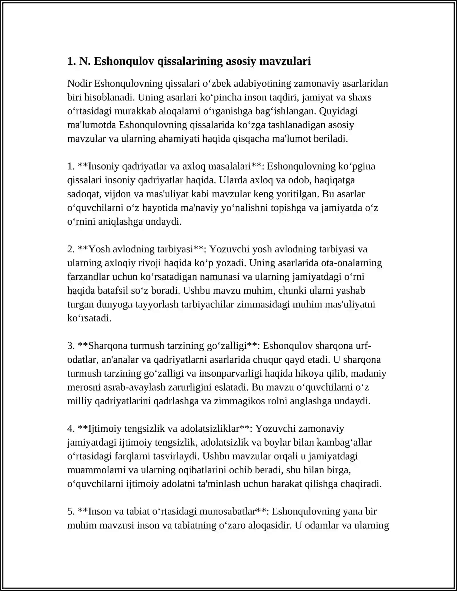 N.ESHONQULOV QISSALARI PAETIKASINI OʻRGANISH 3