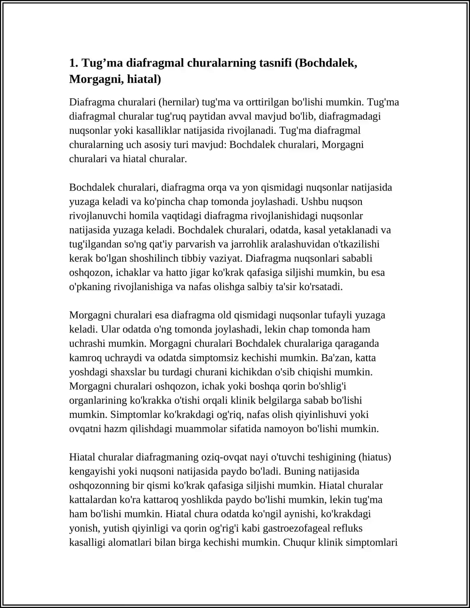 TUG’MA DIAFRAGMAL CHURALAR. OSHQOZON, 12-BARMOQLI ICHAK VA PASTKI ICHAK TUTILISHI NUQSONLARI 3