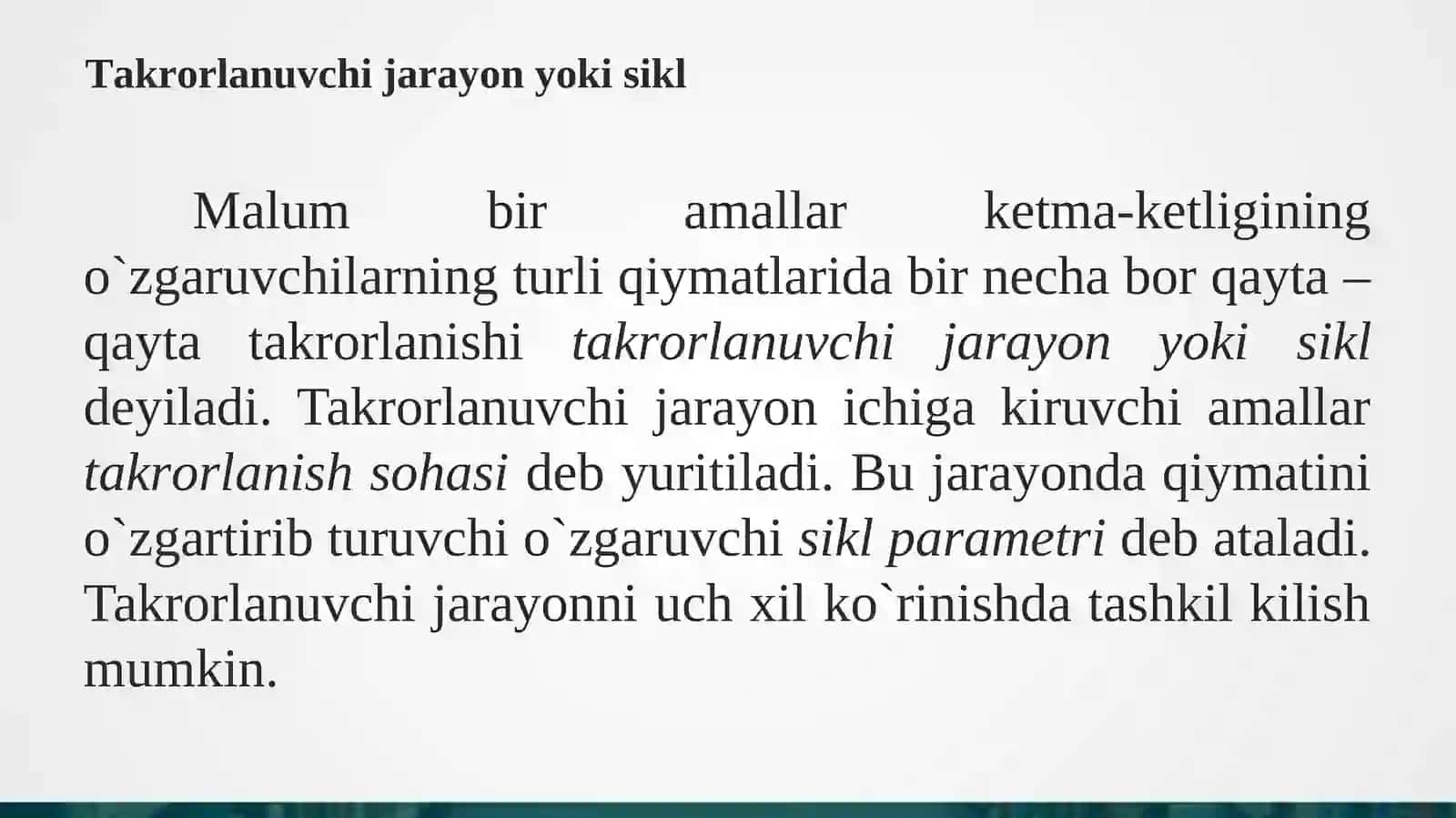 Takrorlanuvchi hisoblash jarayonlari 3
