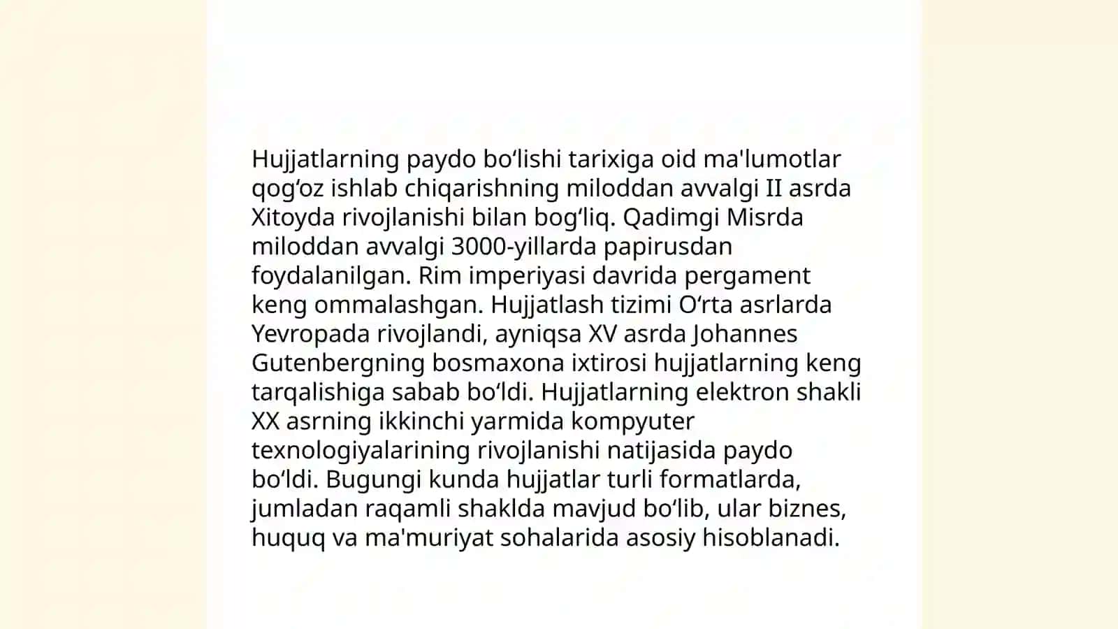 Hujjatlarning paydo bo'lishi va tarixi 3