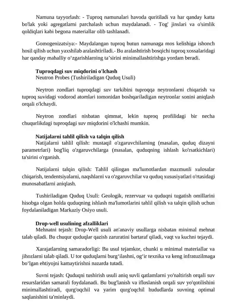 Tushiriladigan Quduq Usuli 3