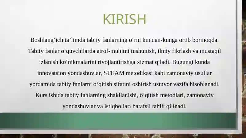 Boshlangʻich taʼlimda tabiiy fanlar ming shakllanishi va rivojlanishi 3