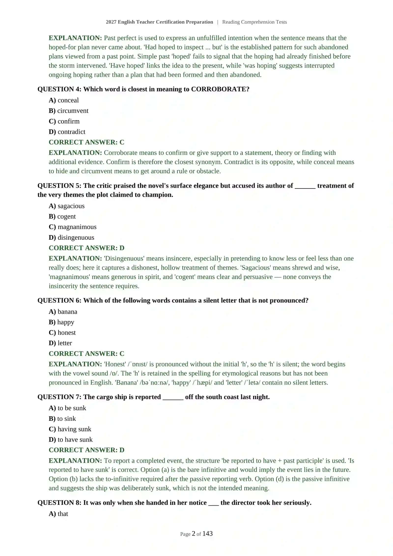 2027 English Teacher Certification Preparation | Reading Comprehension Tests 3