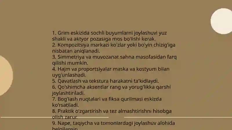 Grim eskizi ustida ishlash sochli buyumlarni turlari 3