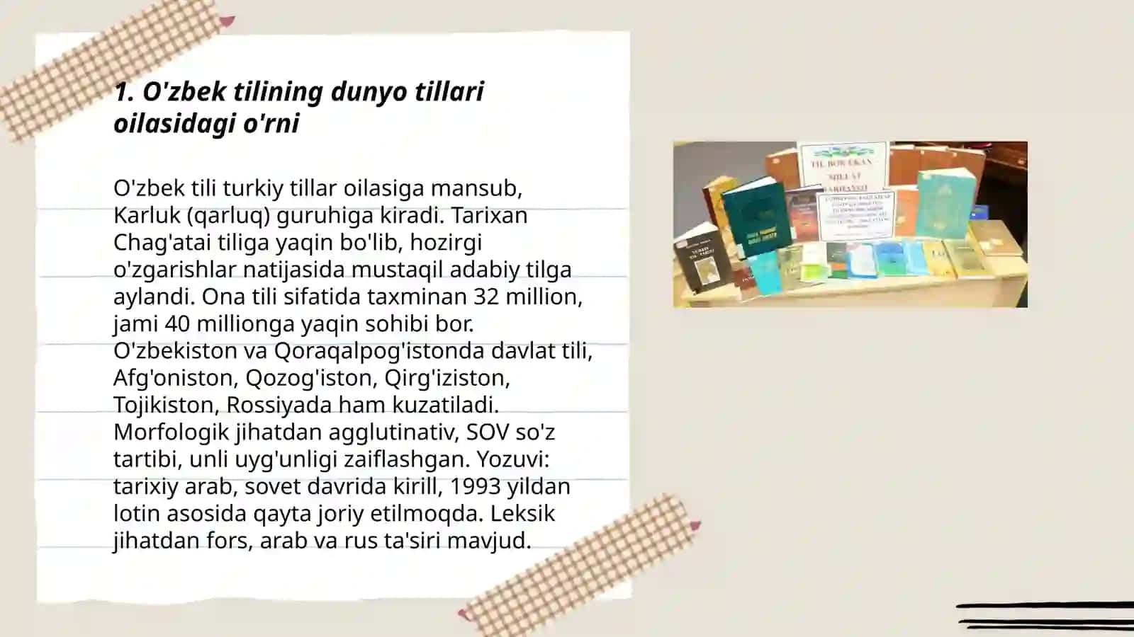 O'zbek tilining dunyo tillari oilasidagi o'rni 3