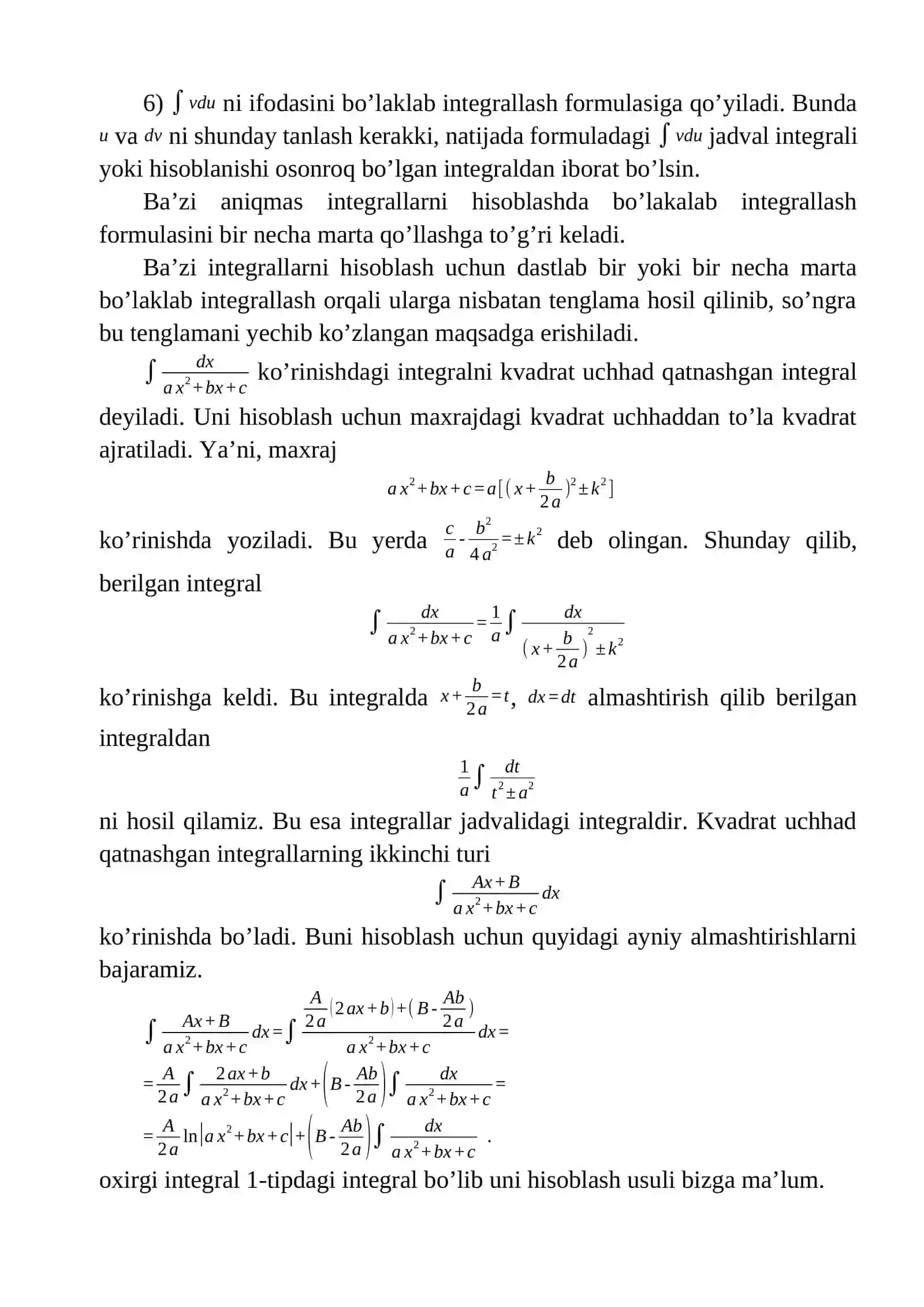 Aniq integralni o'zgaruvchilarni almashtirish va bo'laklab integrallash 3