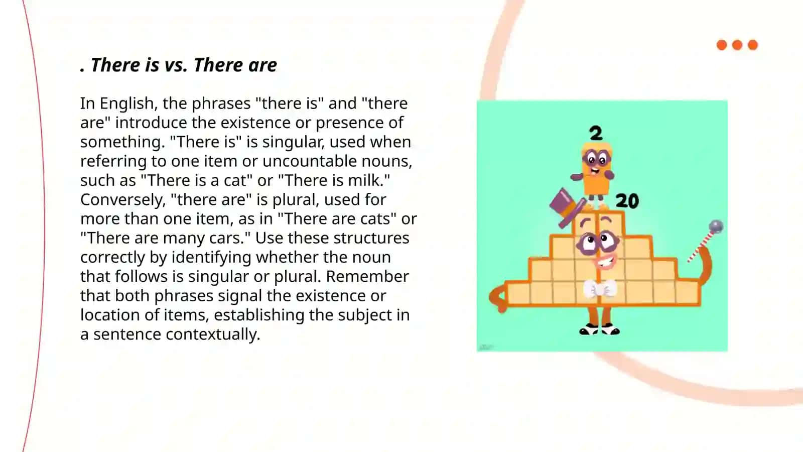 Plan: 1.. There is vs. There are 2. Singular and Plural Nouns 3. Countable vs. Uncountable Nouns 3