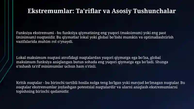 Ekstremumlar: Ta'riflar va Asosiy Tushunchalar 3