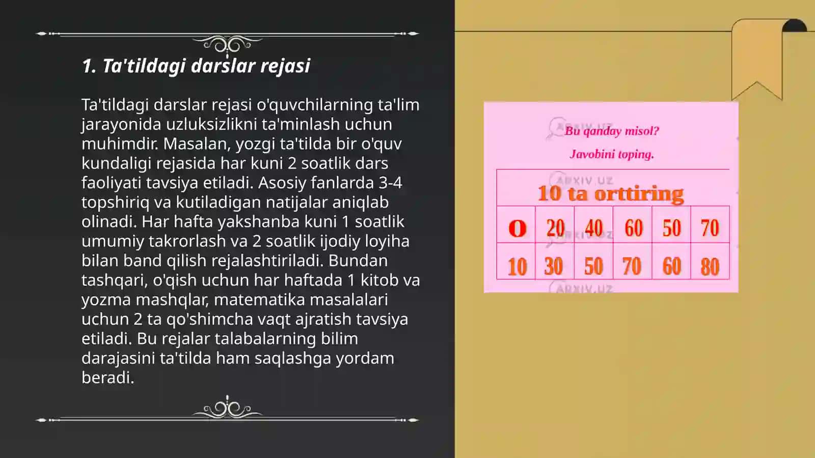Ta'tildagi darslar rejasi 3