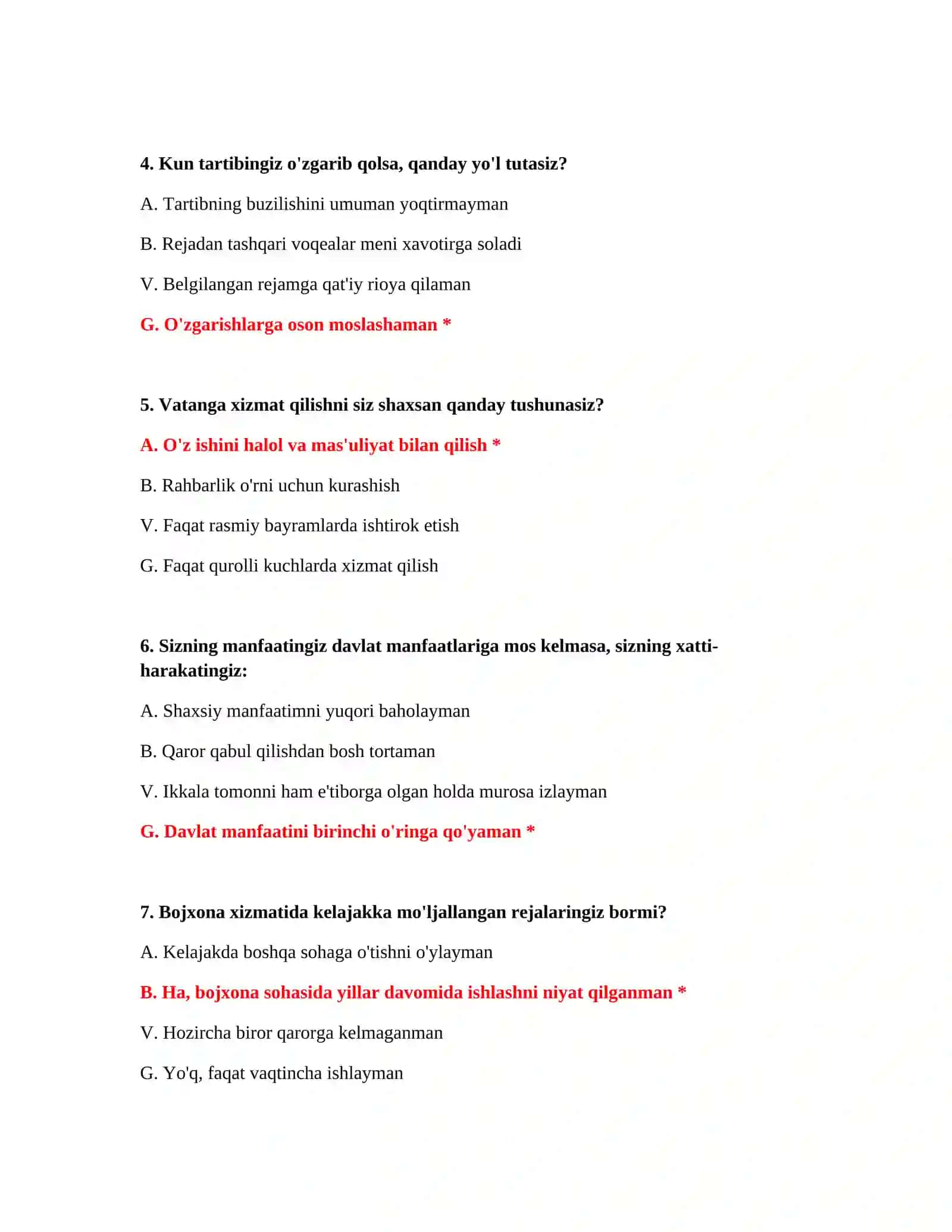 Bojxona ishga kirish test savollari 2026 3