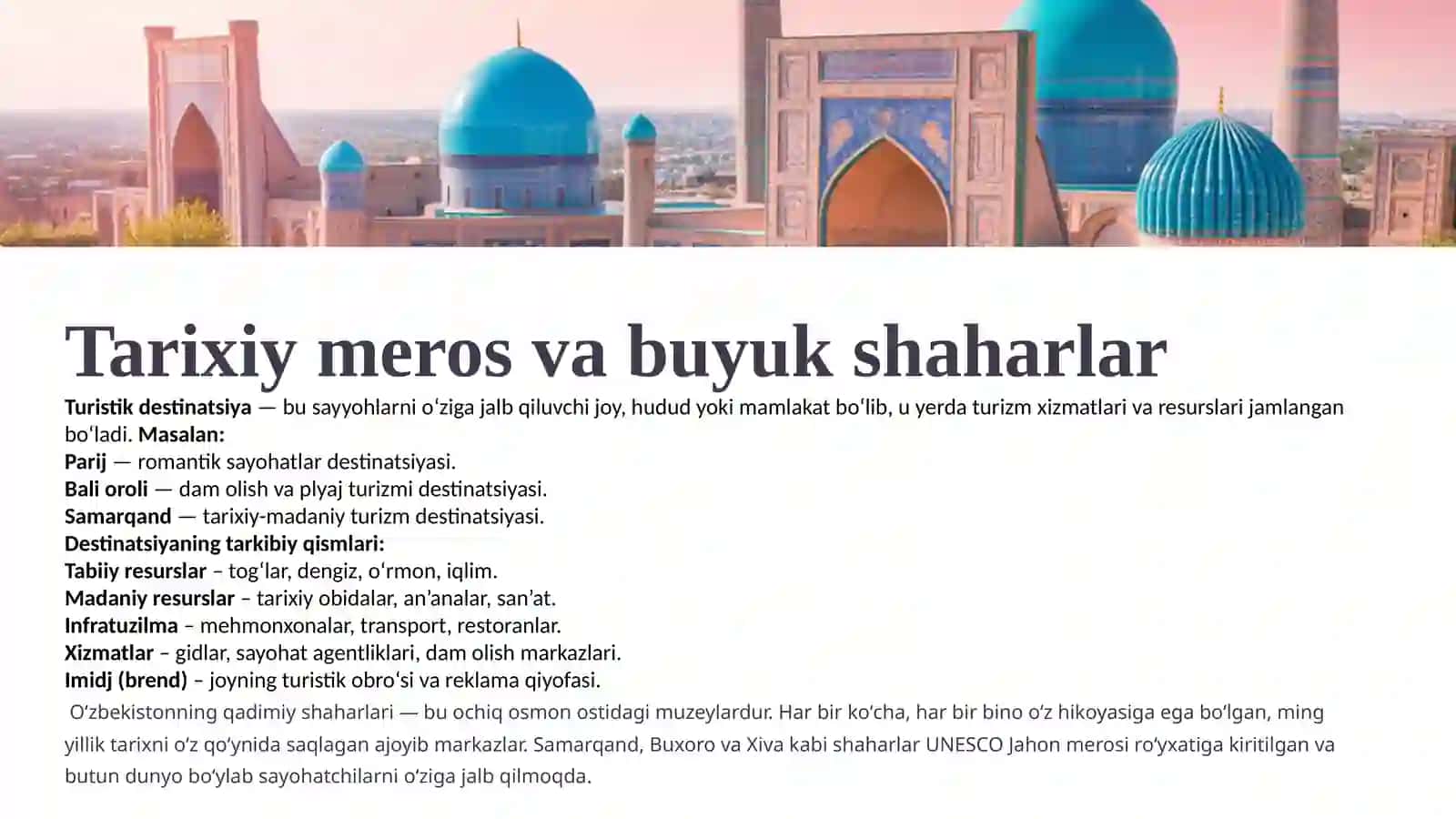 Oʻzbekistonning eng mashhur turistik destinatsiyalari 3