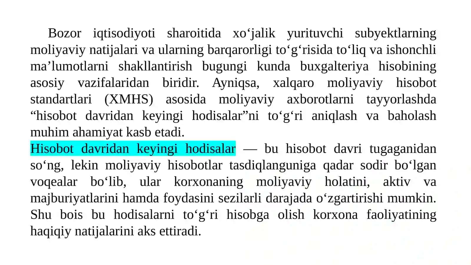 2-mavzu:Hisobot davridan keyingi qoidalar va hodisalar 3