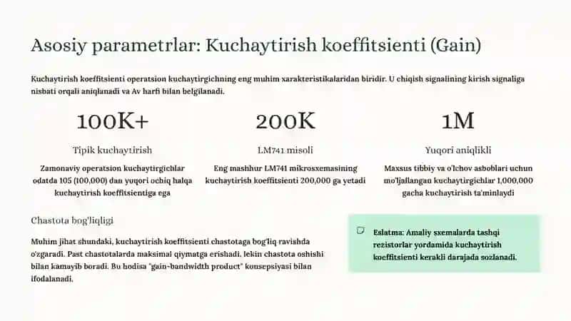 Operatsion kuchaytirgichlarning asosiy parametrlari va xarakteristikalari 3
