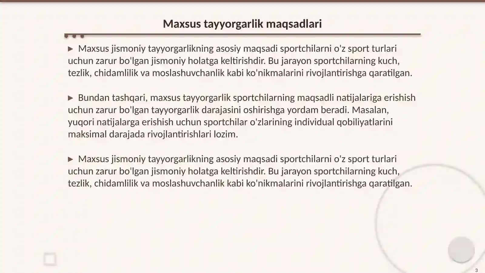 Maxsus jismoniy tayyorgarlik mashg'uloti 3