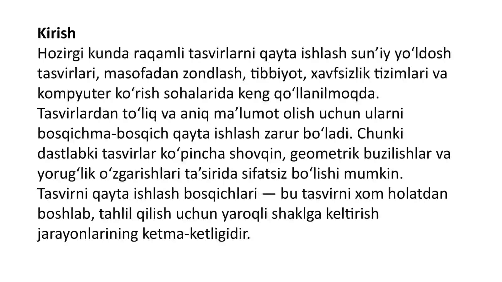 Tasvirni Qayta Ishlash Bosqichlarining xarakteristikasi. 3