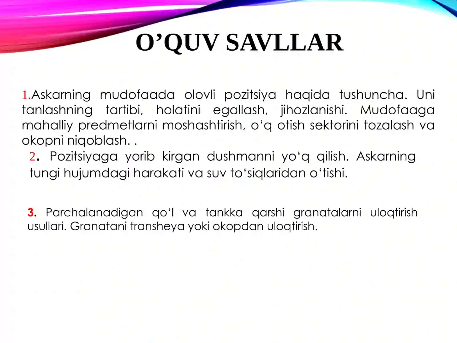 Askarning mudofaadagi harakatlari 3
