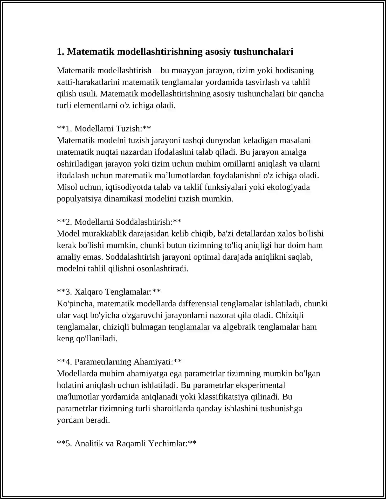 Matematik Modellashtirishning Asosiy Tushunchalari 3