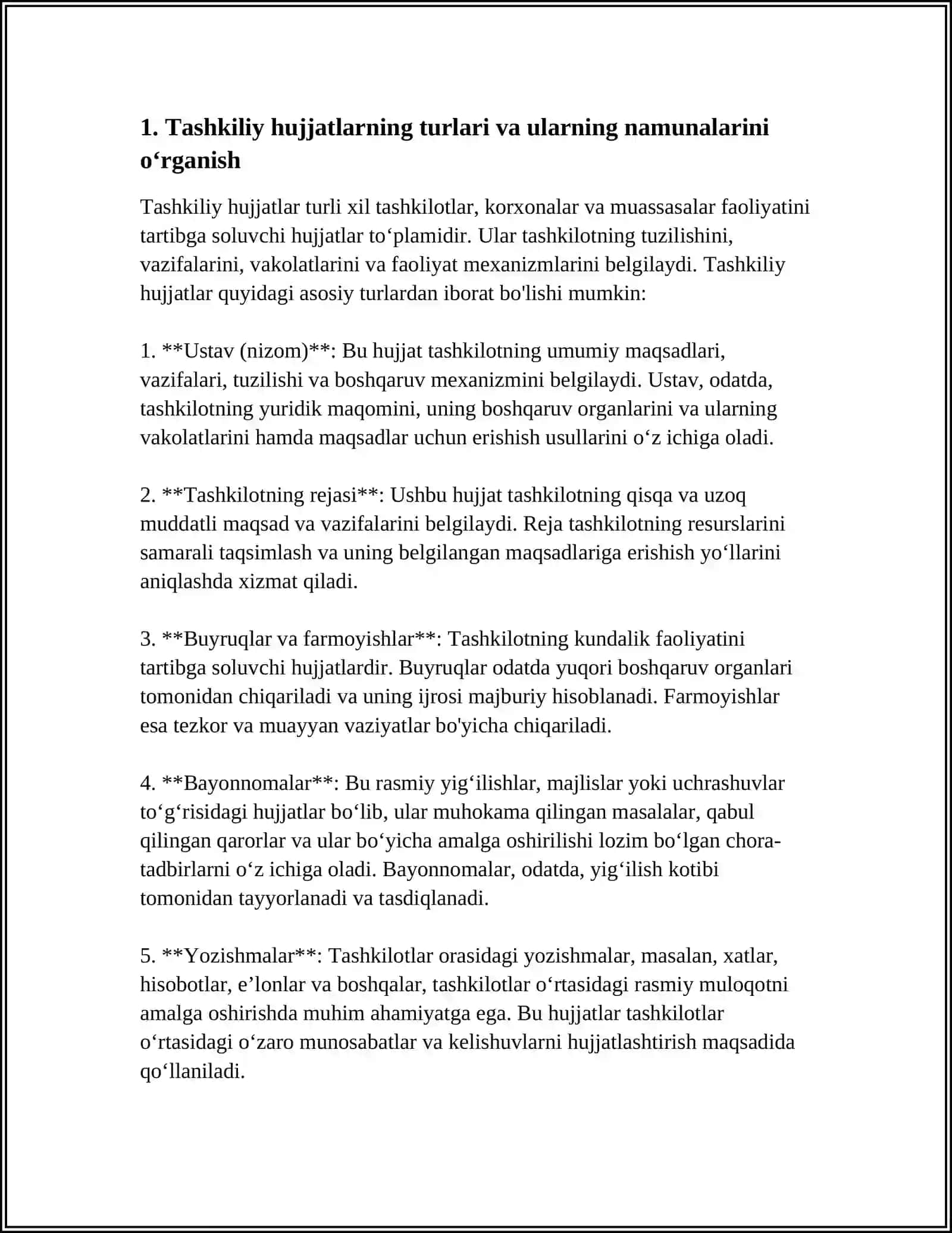 TASHKILIY HUJJATLARNI OʻRGANISH ULARGA NAMUNALAR YOZISH 3