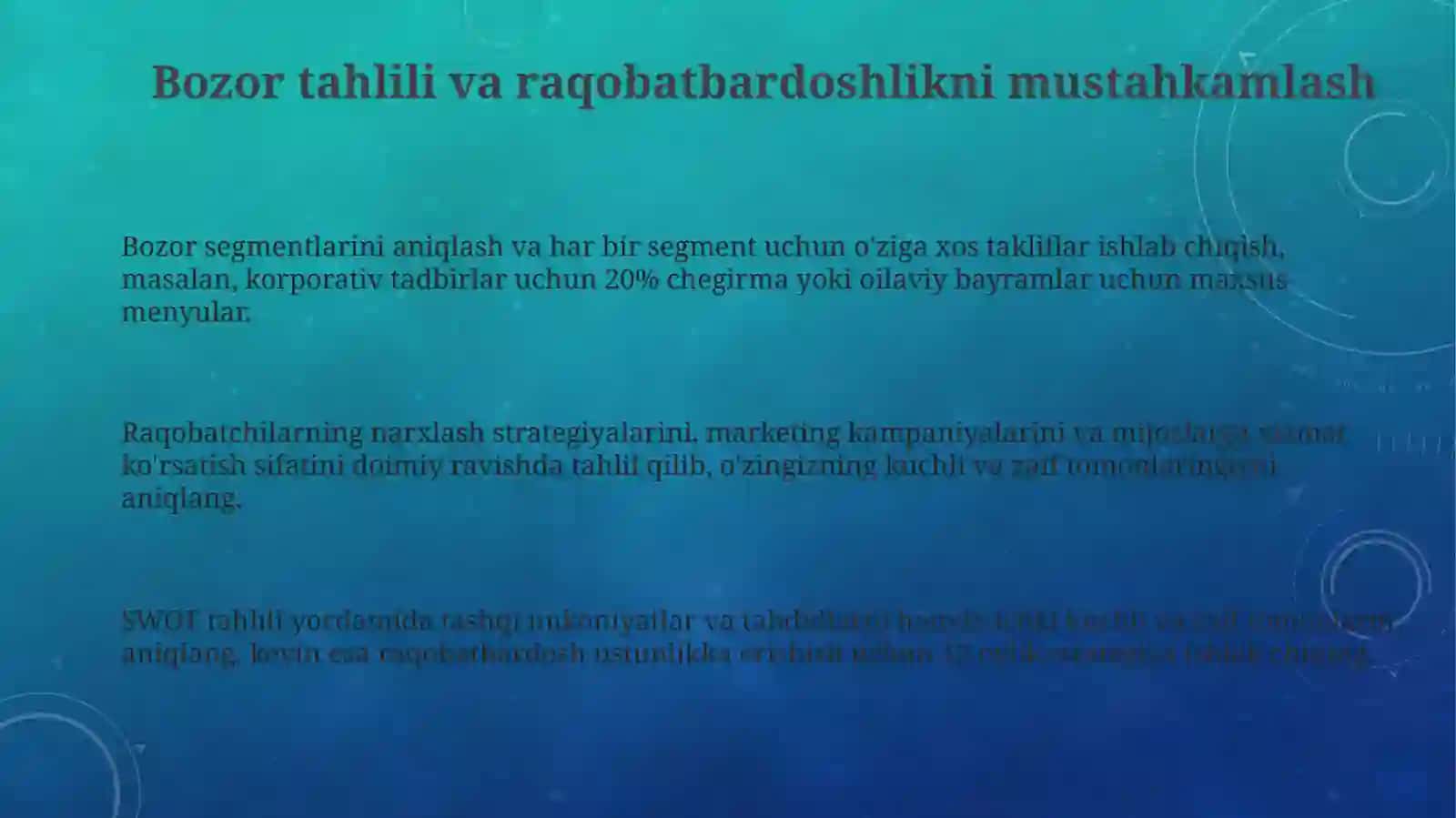 Ovqatlanish korxonasining inqirozga (bankrotlikka) yuz tutishining oldini olish yo’llari 3