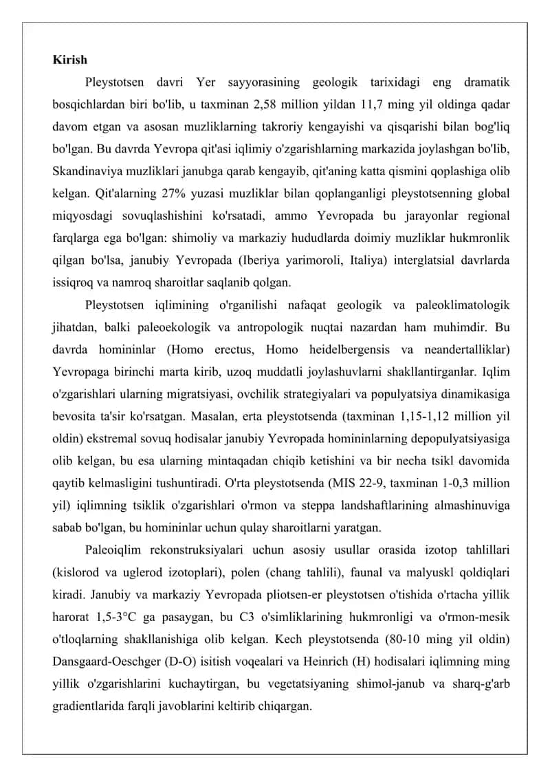 Yevropaning pleystotsen davri iqlimi maqola. 3