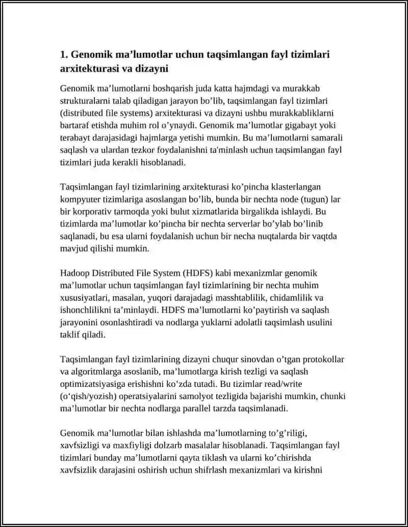 TAQSIMLANGAN FAYL TIZIMLARI (DISTRIBUTED FILE SYSTEMS) ASOSIDA GENOMIK MA’LUMOTLARNI BOSHQARISH 3