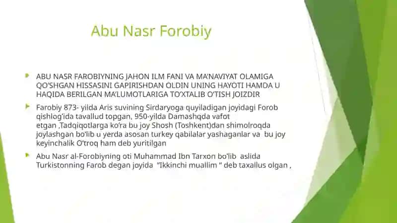 Farobiy hayoti va ijodi uning asarlari 3